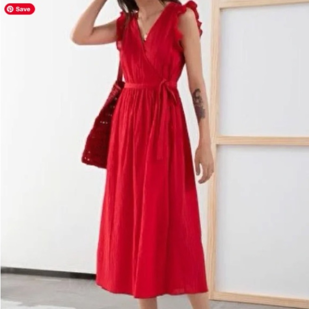 & Other Stories Red Swiss Dot Wrap Dress - EU Size 42/US 10